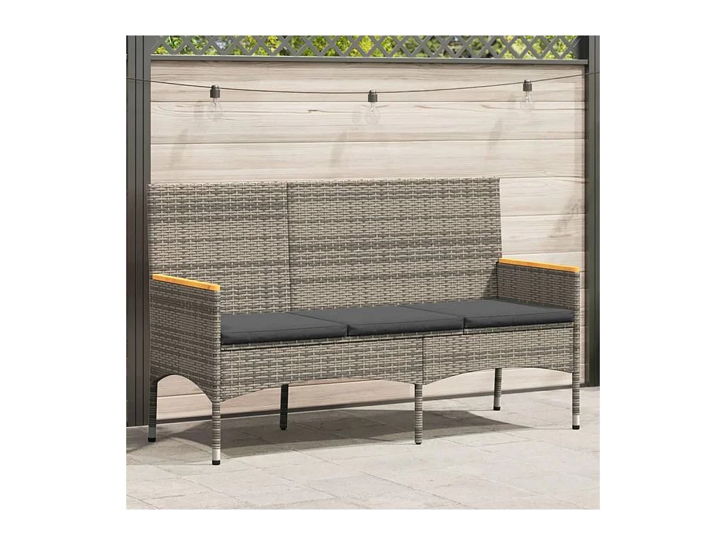 Banc de jardin 3 places avec coussins gris résine tressée
