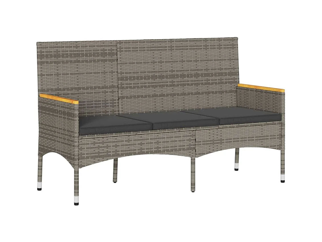 Banc de jardin 3 places avec coussins gris résine tressée