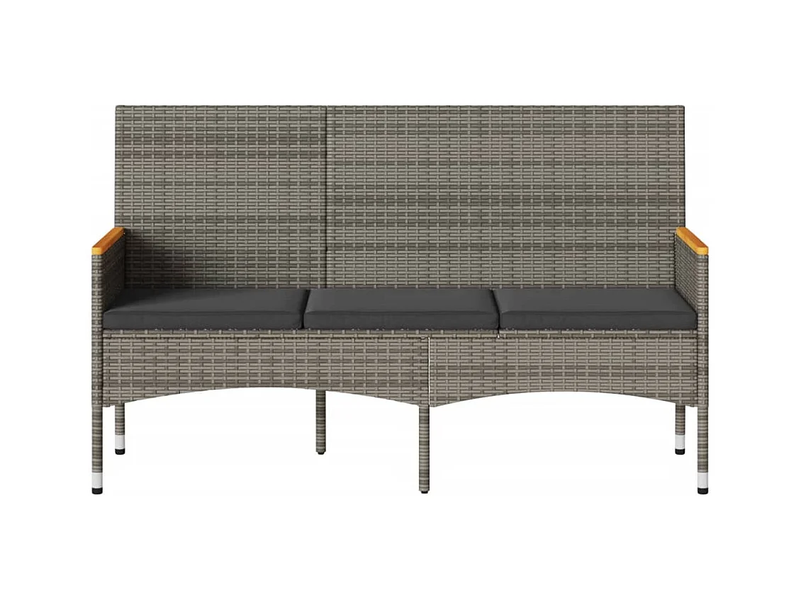 Banc de jardin 3 places avec coussins gris résine tressée