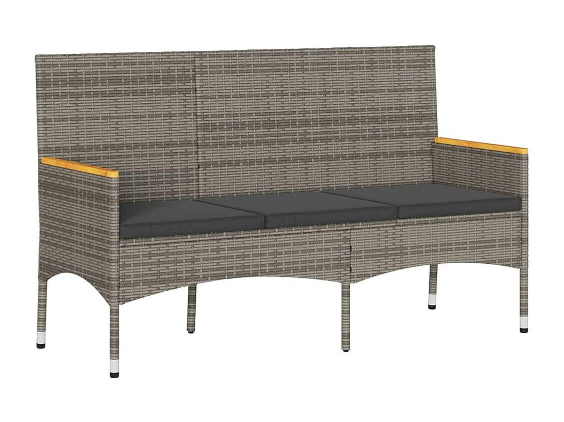 Banc de jardin 3 places avec coussins gris résine tressée