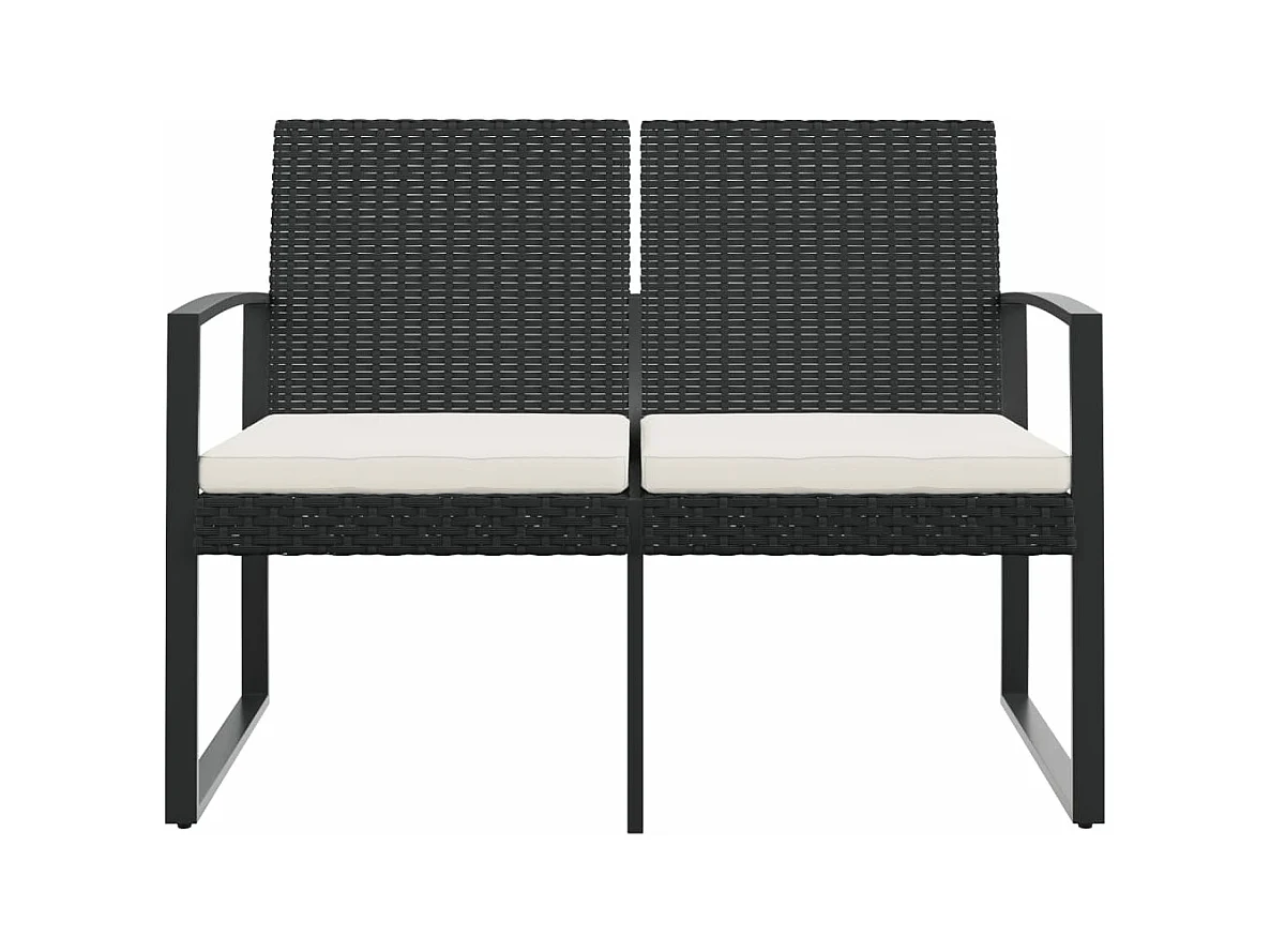 Banco de jardín de 2 plazas con cojines PP aspecto ratán negro