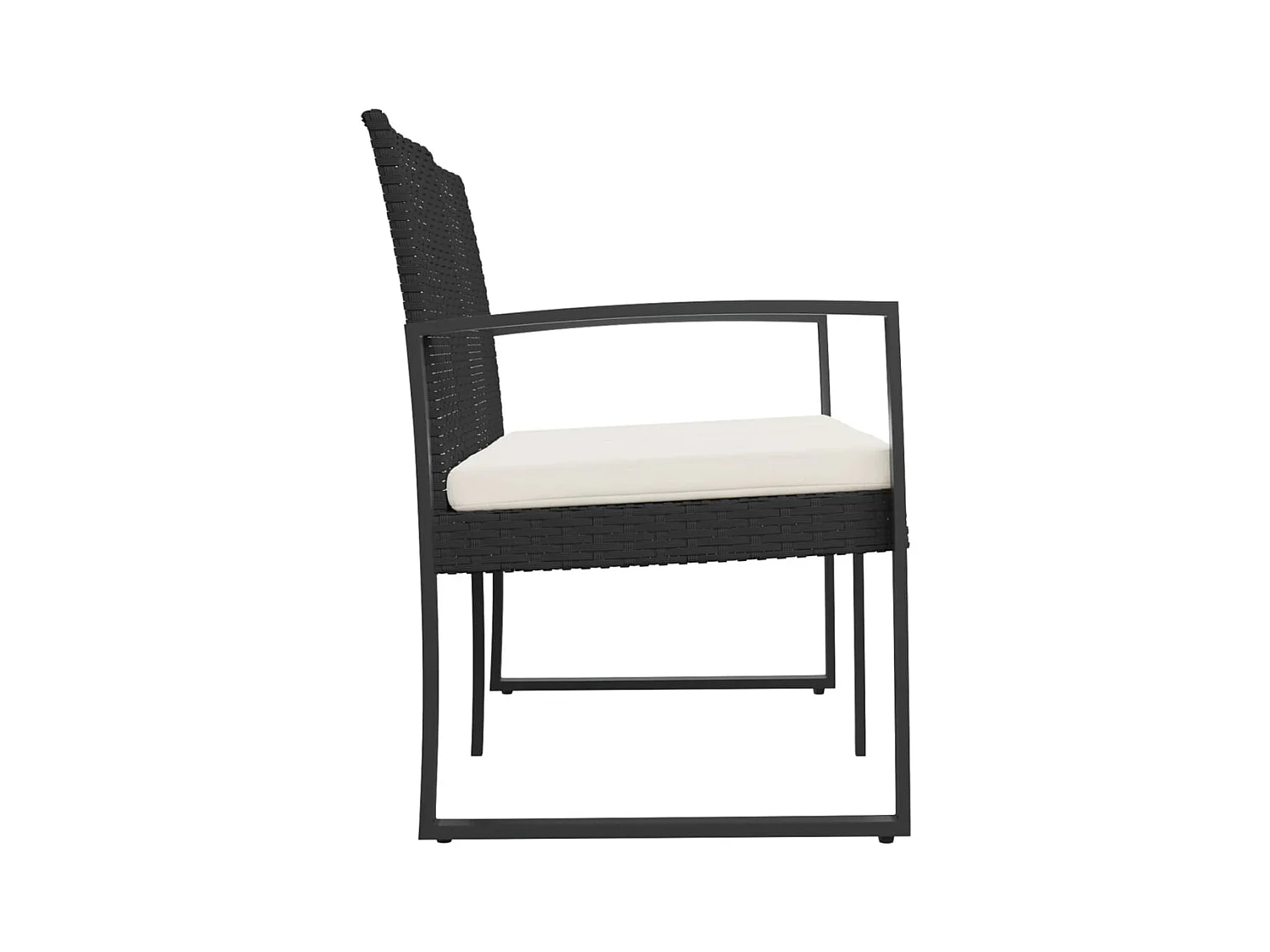 Banco de jardín de 2 plazas con cojines PP aspecto ratán negro