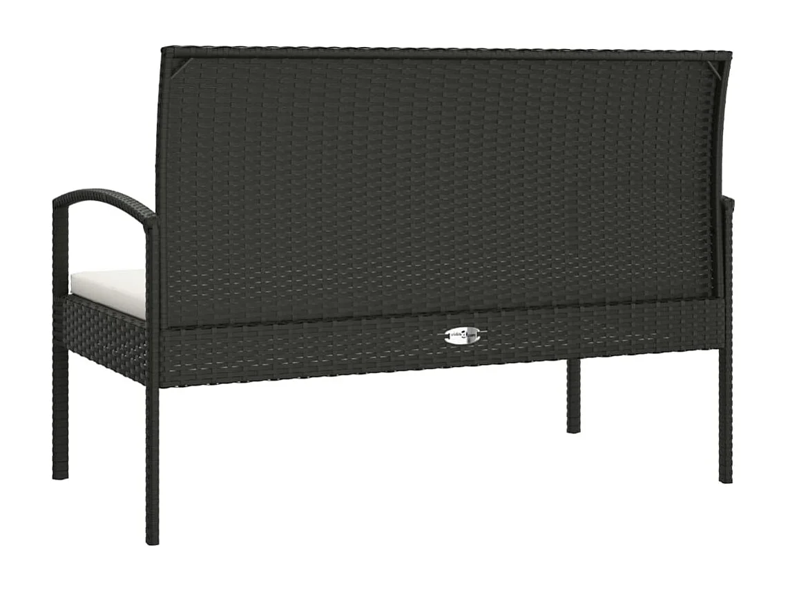 Banco de jardín con cojín ratán sintético negro 105 cm