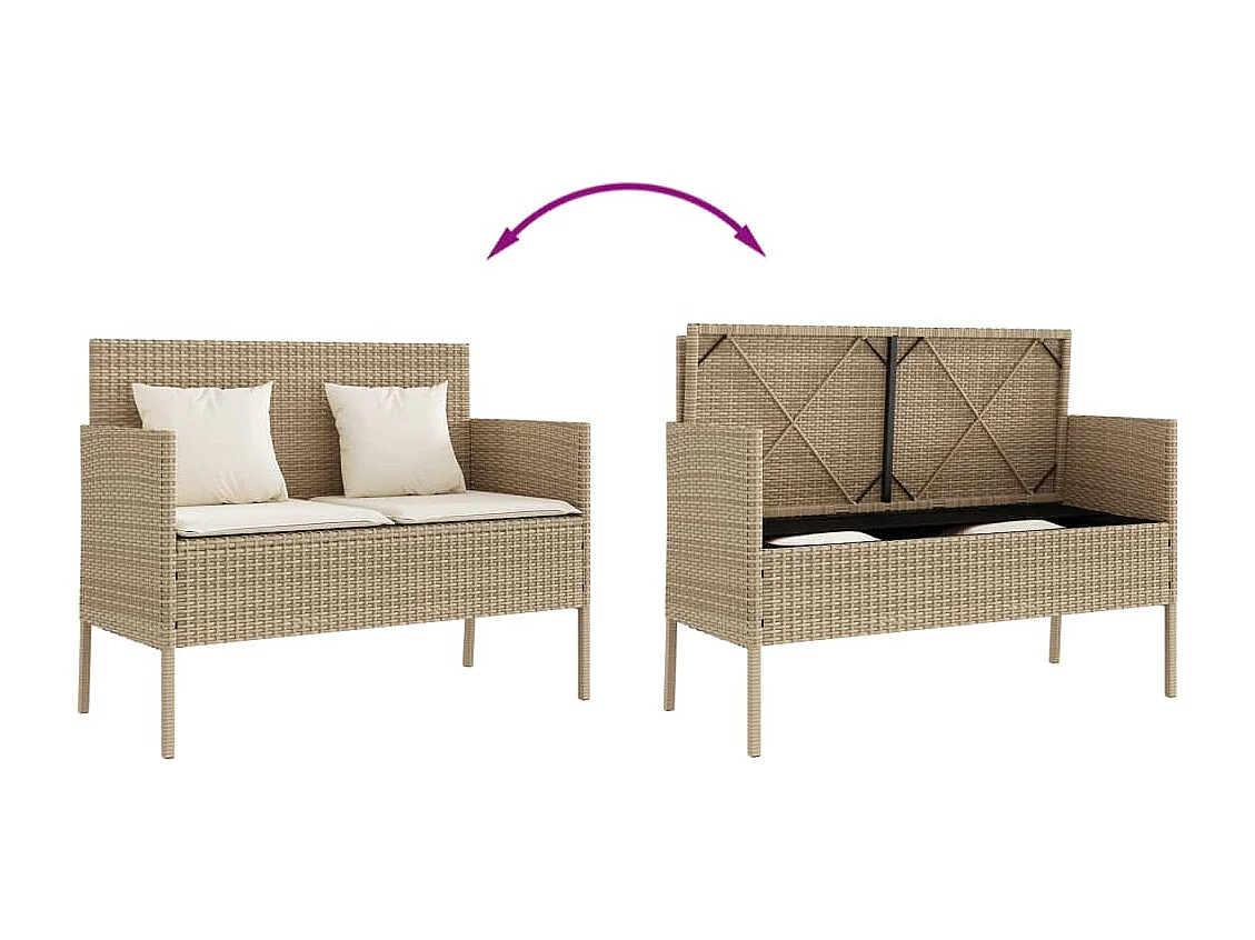 Banco de jardín con cojines ratán sintético beige