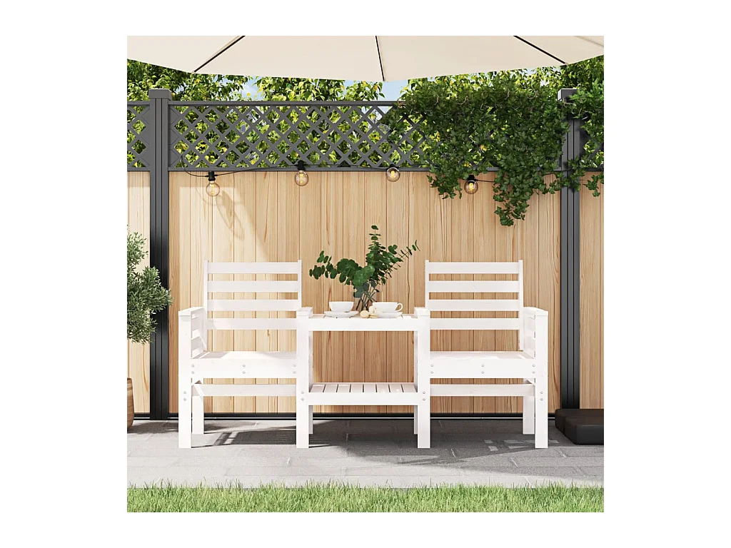 Banc de jardin avec table 2 places blanc bois massif de pin