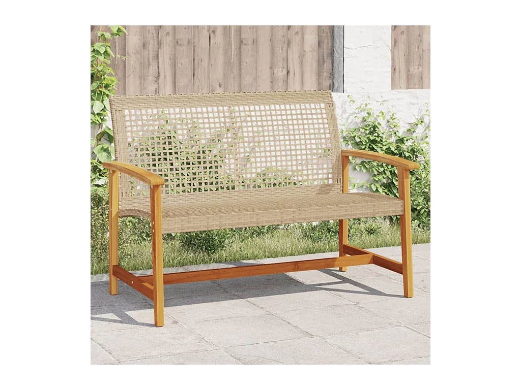 Banco de jardín madera de acacia y ratán PE beige 112 cm