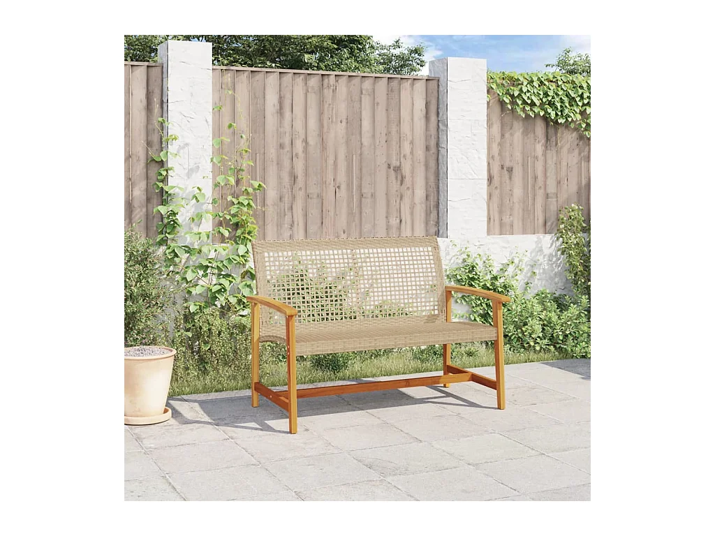 Banco de jardín madera de acacia y ratán PE beige 112 cm