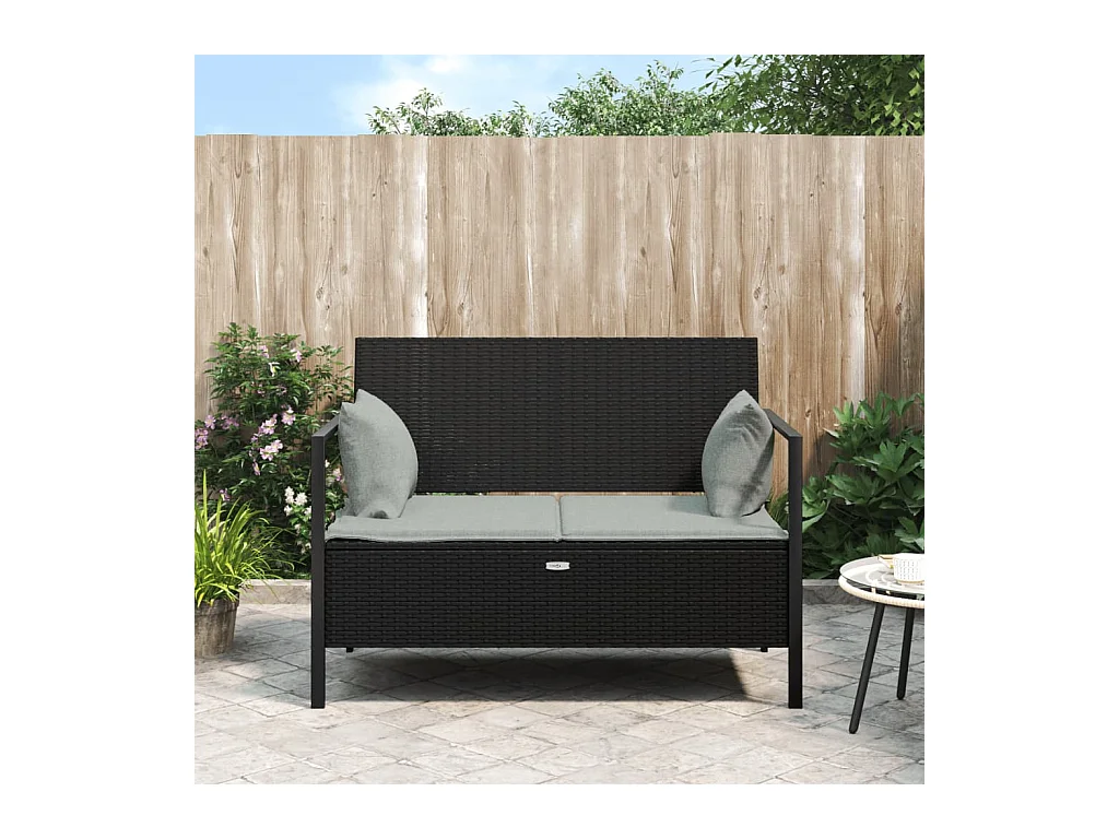 Banc de Jardin à 2 Places avec Coussins Noir Résine Tressée