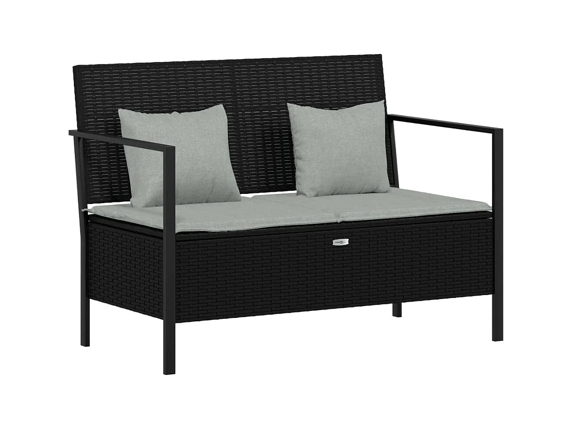Banc de Jardin à 2 Places avec Coussins Noir Résine Tressée