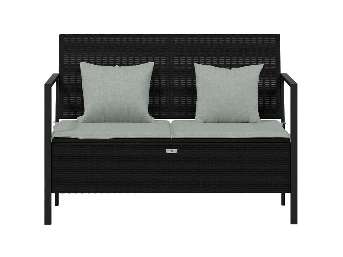 Banc de Jardin à 2 Places avec Coussins Noir Résine Tressée