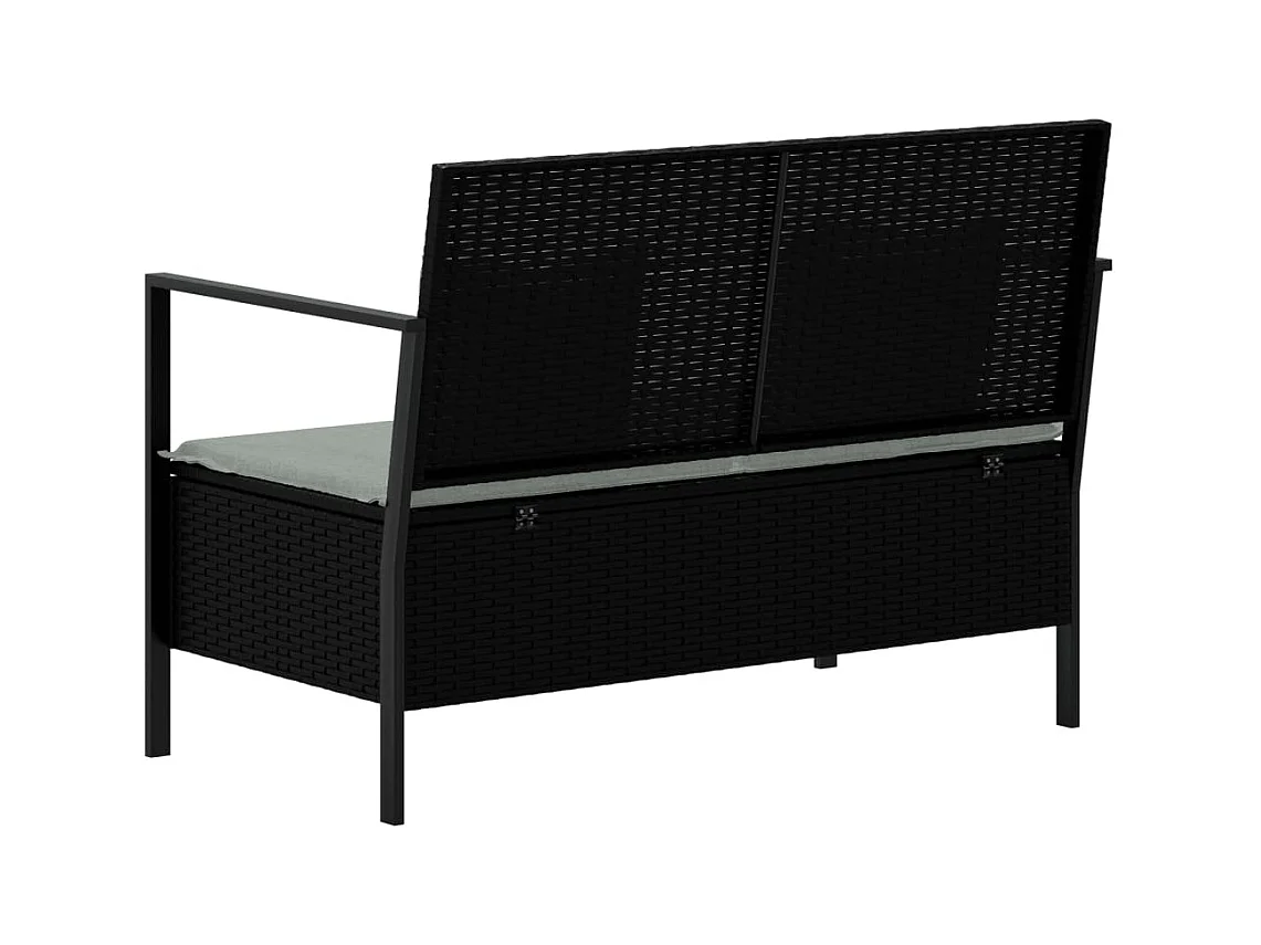 Banc de Jardin à 2 Places avec Coussins Noir Résine Tressée