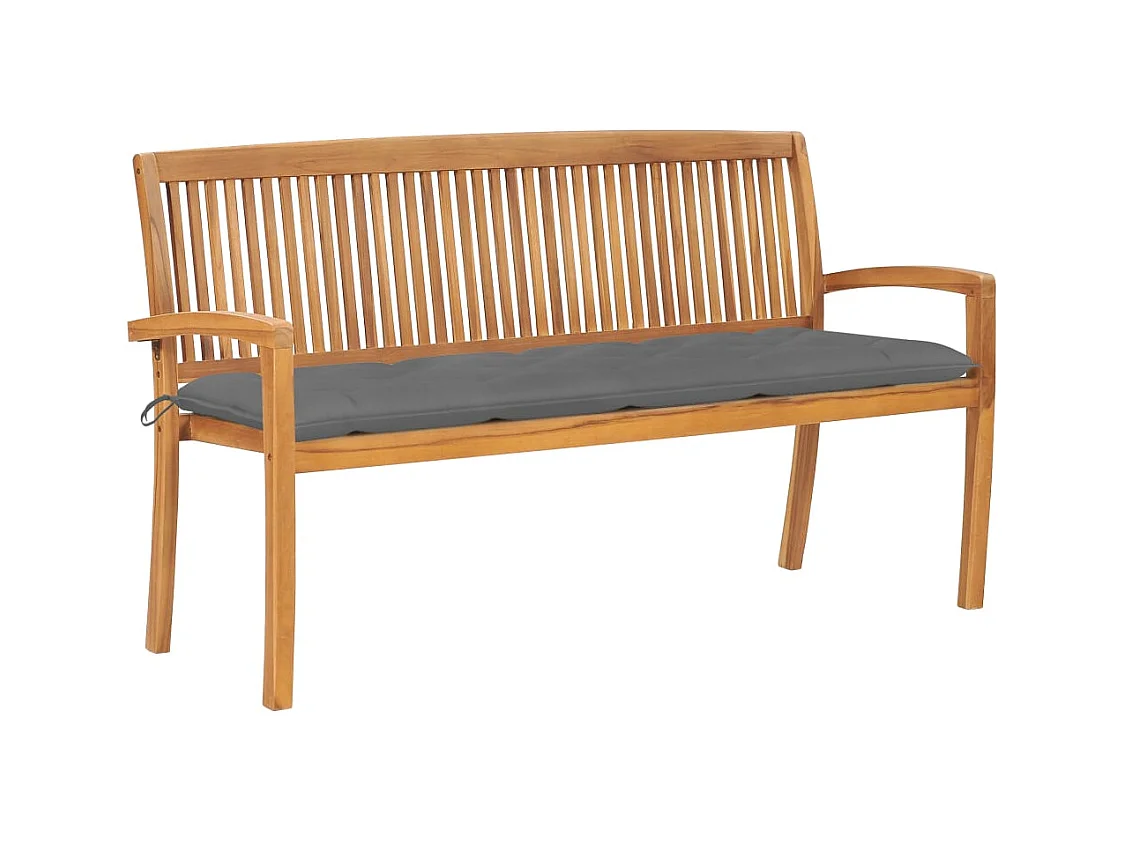 Banc de jardin empilable et coussin 159 cm Bois de teck massif