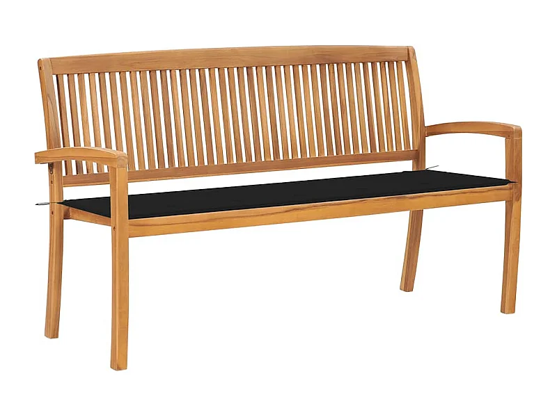 Banco de jardín apilable y cojín madera maciza de teca 159 cm