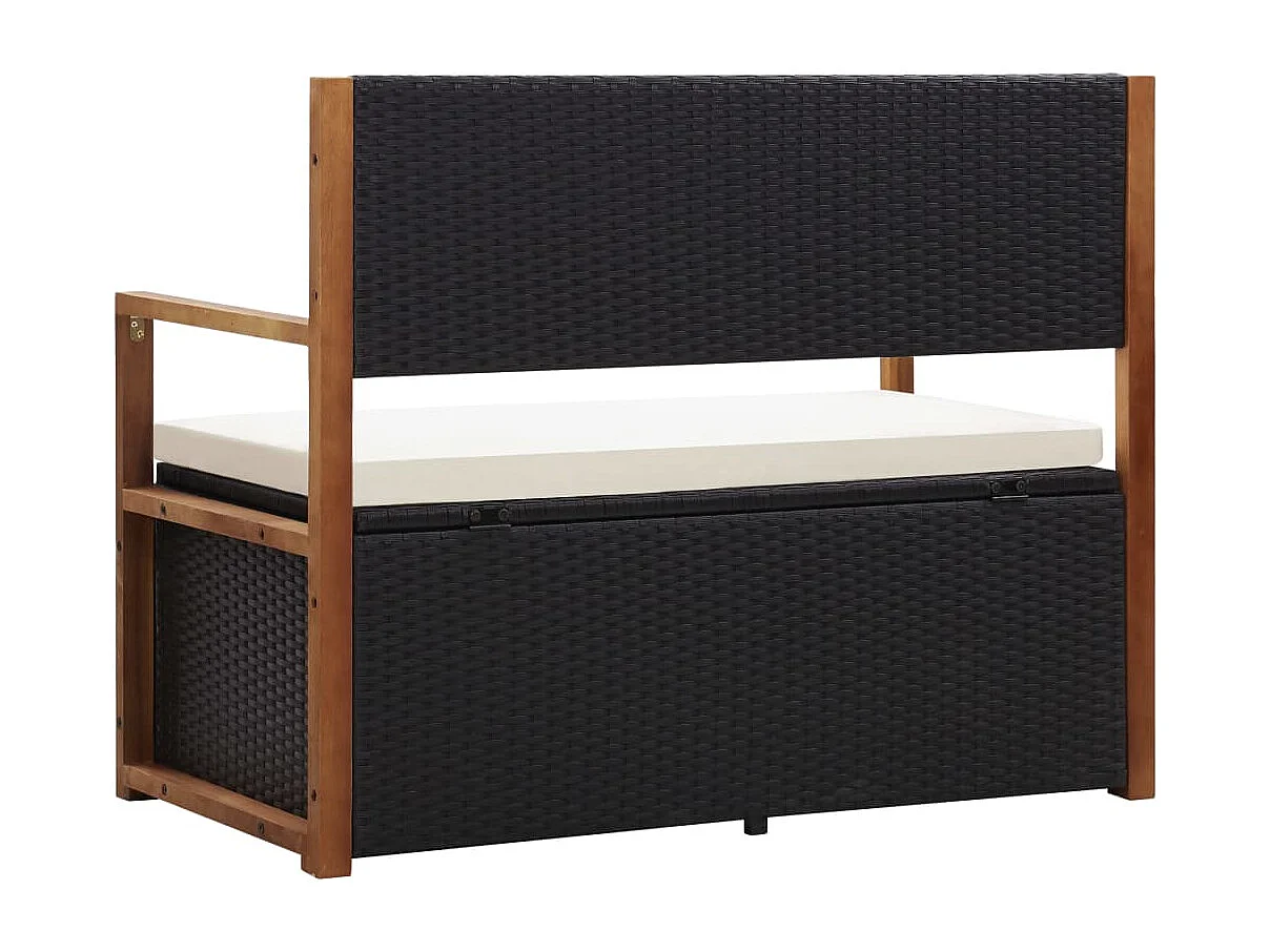 Opbergbankje 115 cm poly rattan en massief acaciahout zwart