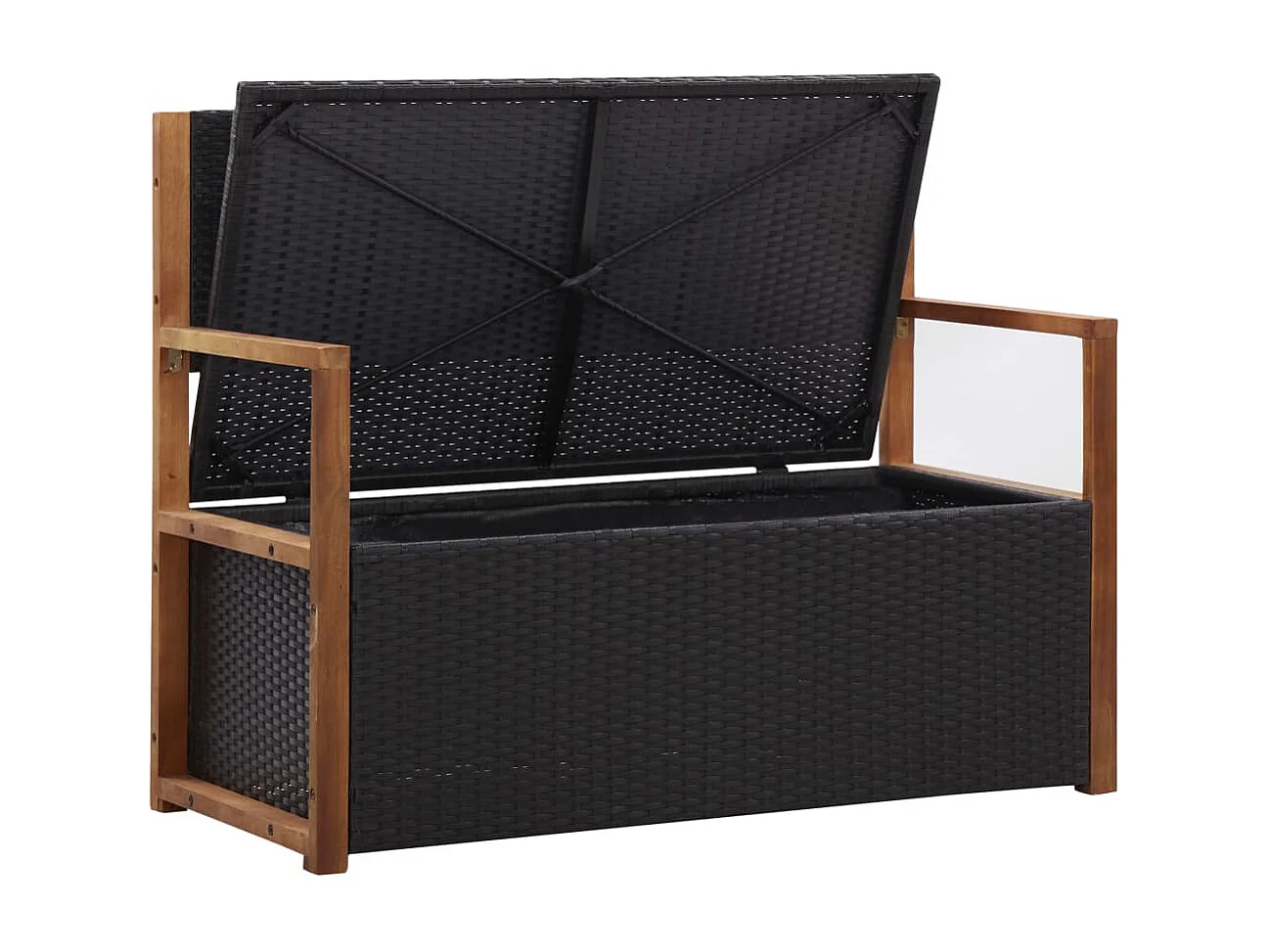 Opbergbankje 115 cm poly rattan en massief acaciahout zwart