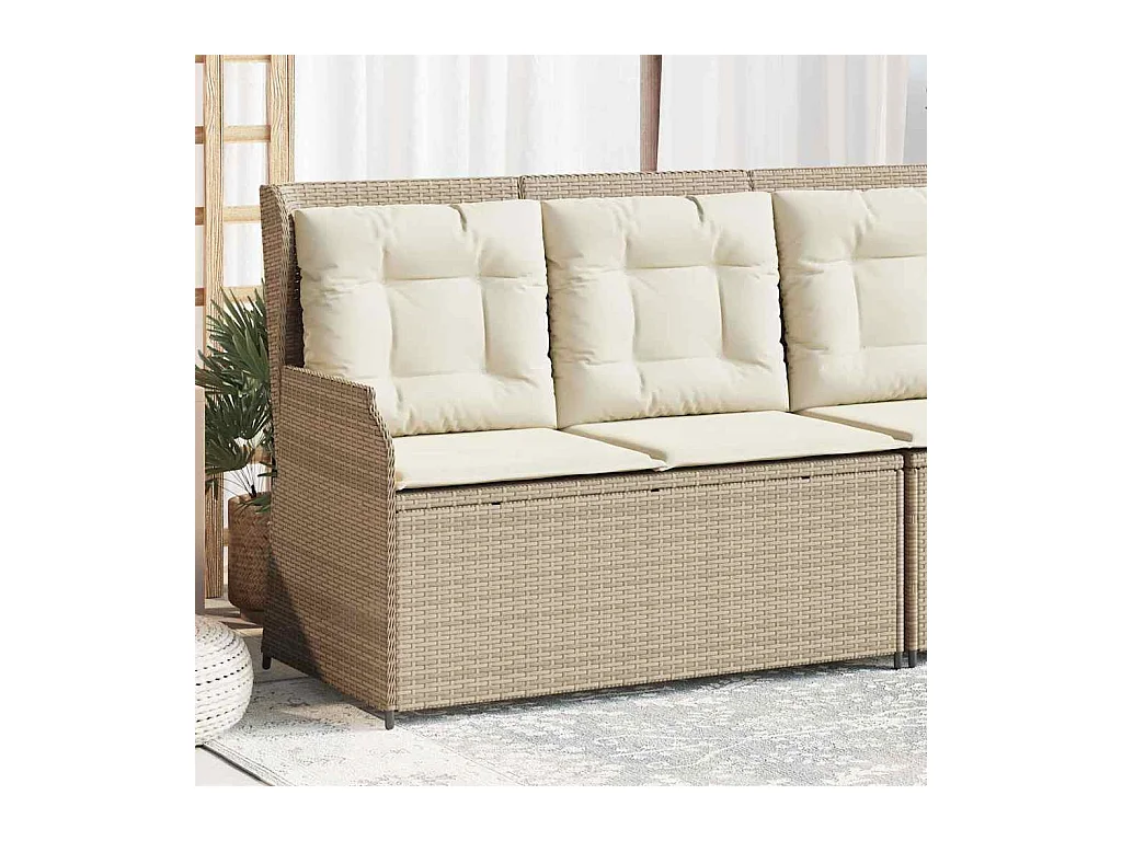 Banc inclinable de jardin avec coussins beige résine tressée