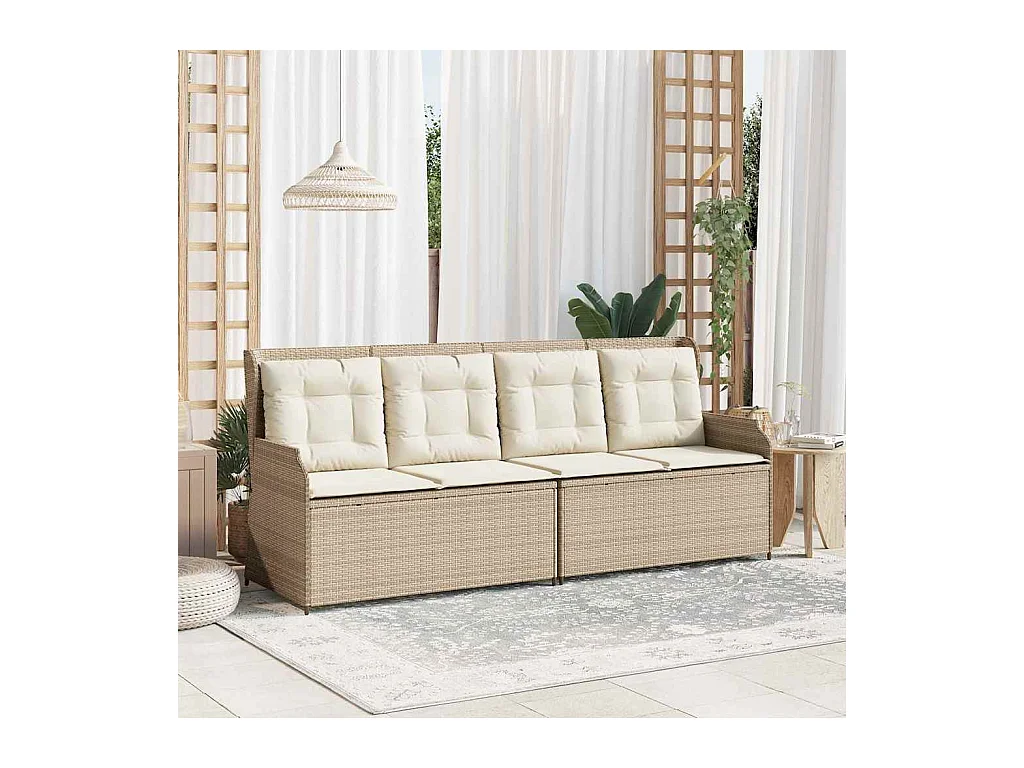 Banc inclinable de jardin avec coussins beige résine tressée