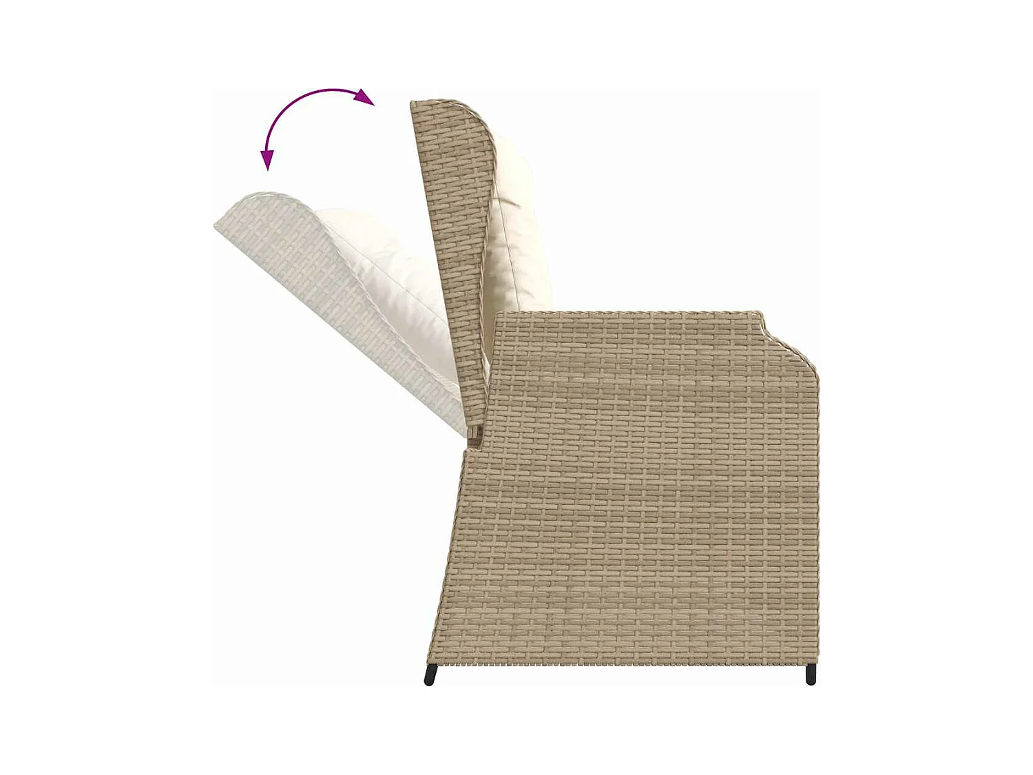 Banc inclinable de jardin avec coussins beige résine tressée