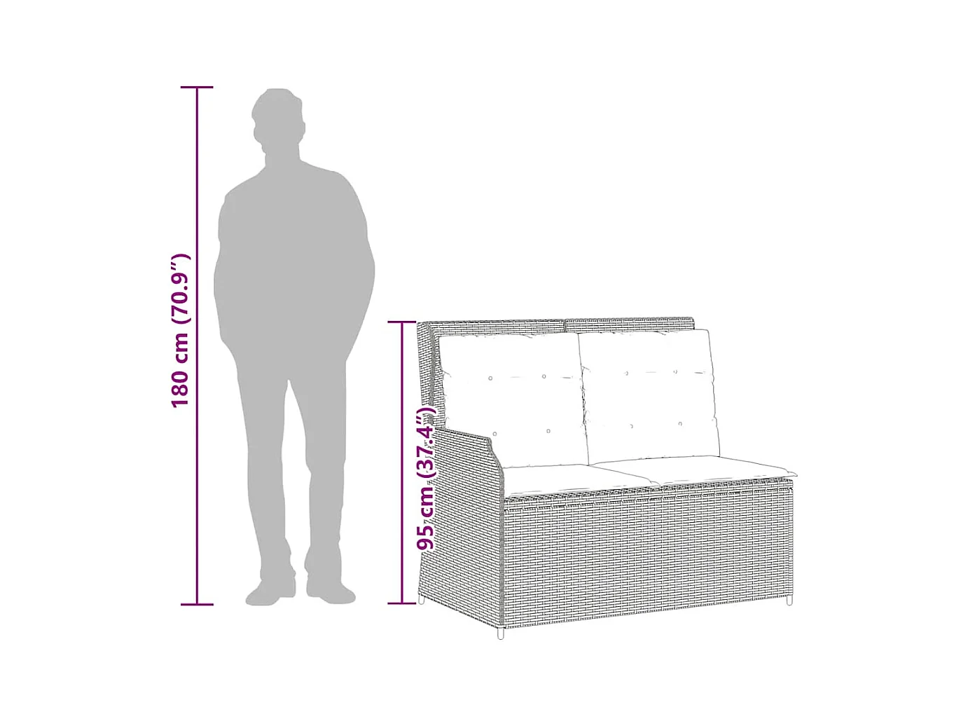 Banc inclinable de jardin avec coussins beige résine tressée