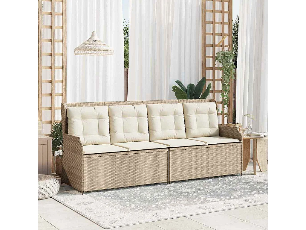 Sillón reclinable de jardín con cojines ratán sintético beige