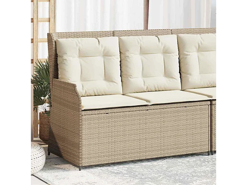 Banc inclinable de jardin avec coussins beige résine tressée