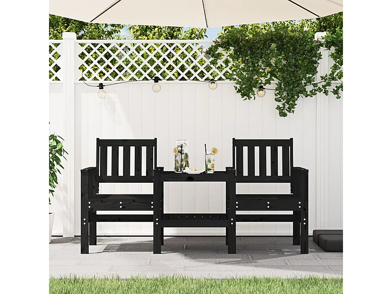 Banco de jardim 2 lugares com mesa pinho maciço preto