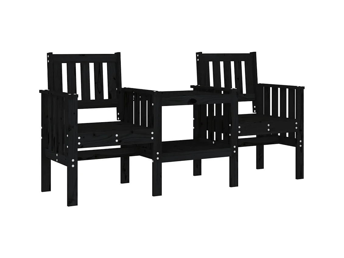 Banco de jardim 2 lugares com mesa pinho maciço preto