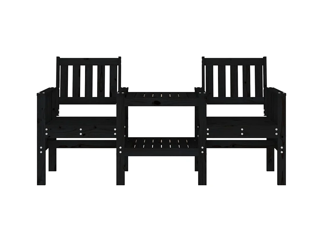 Banco de jardim 2 lugares com mesa pinho maciço preto