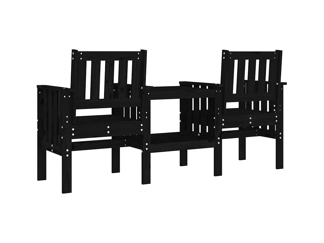 Banco de jardim 2 lugares com mesa pinho maciço preto