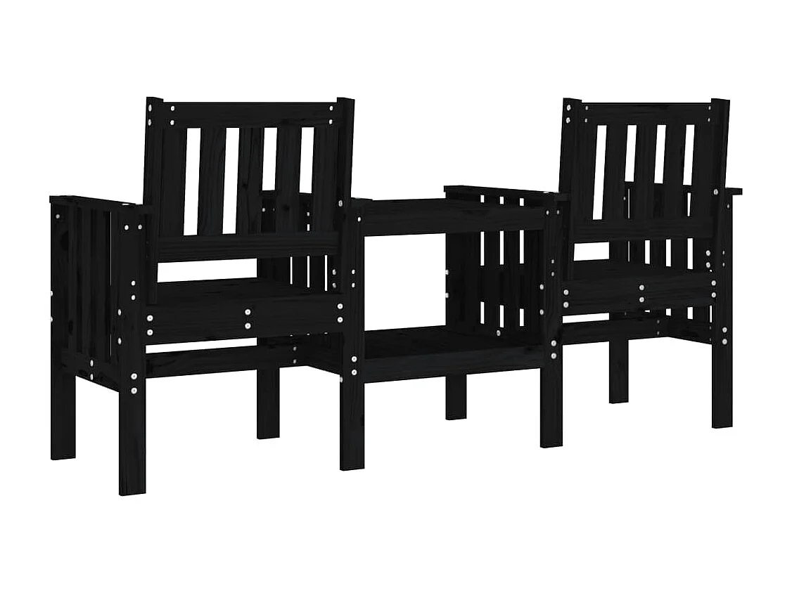 Banc de jardin avec table 2 places noir bois massif de pin