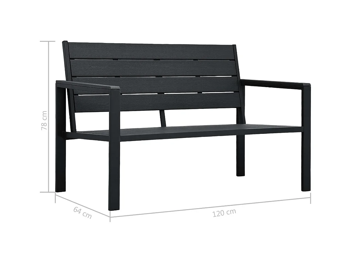 Banco de jardín de HDPE aspecto de madera negro 120 cm