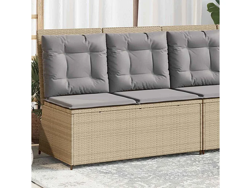 Sillón reclinable de jardín con cojines ratán sintético beige