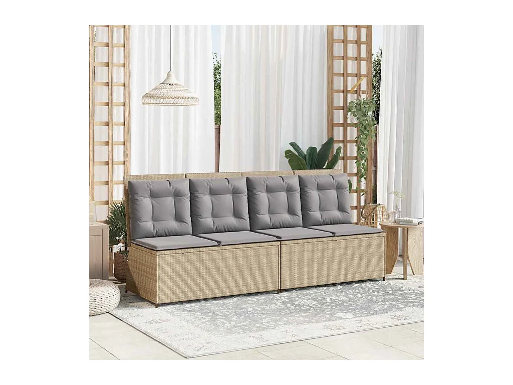 Tuinbankje verstelbaar met kussens poly rattan beige