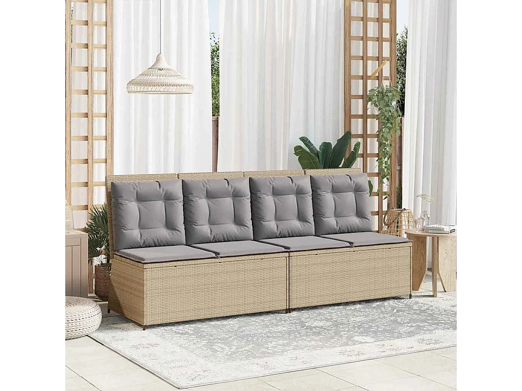 Sillón reclinable de jardín con cojines ratán sintético beige