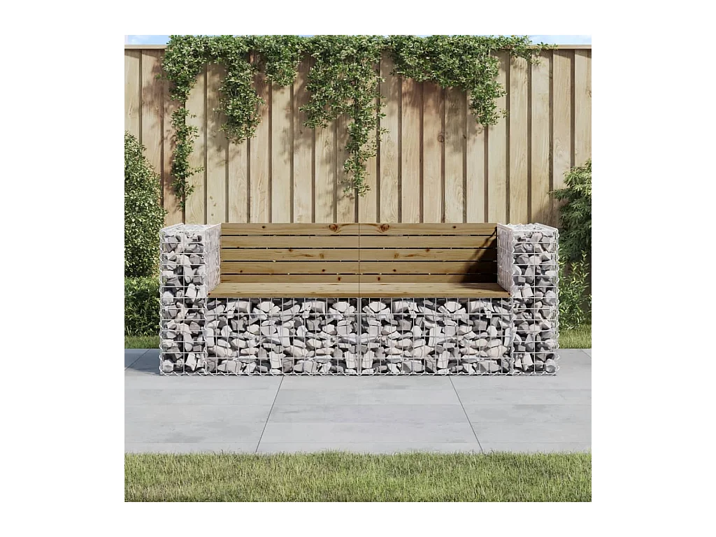 Banc de jardin design gabion 184x71x65,5cm bois de pin imprégné