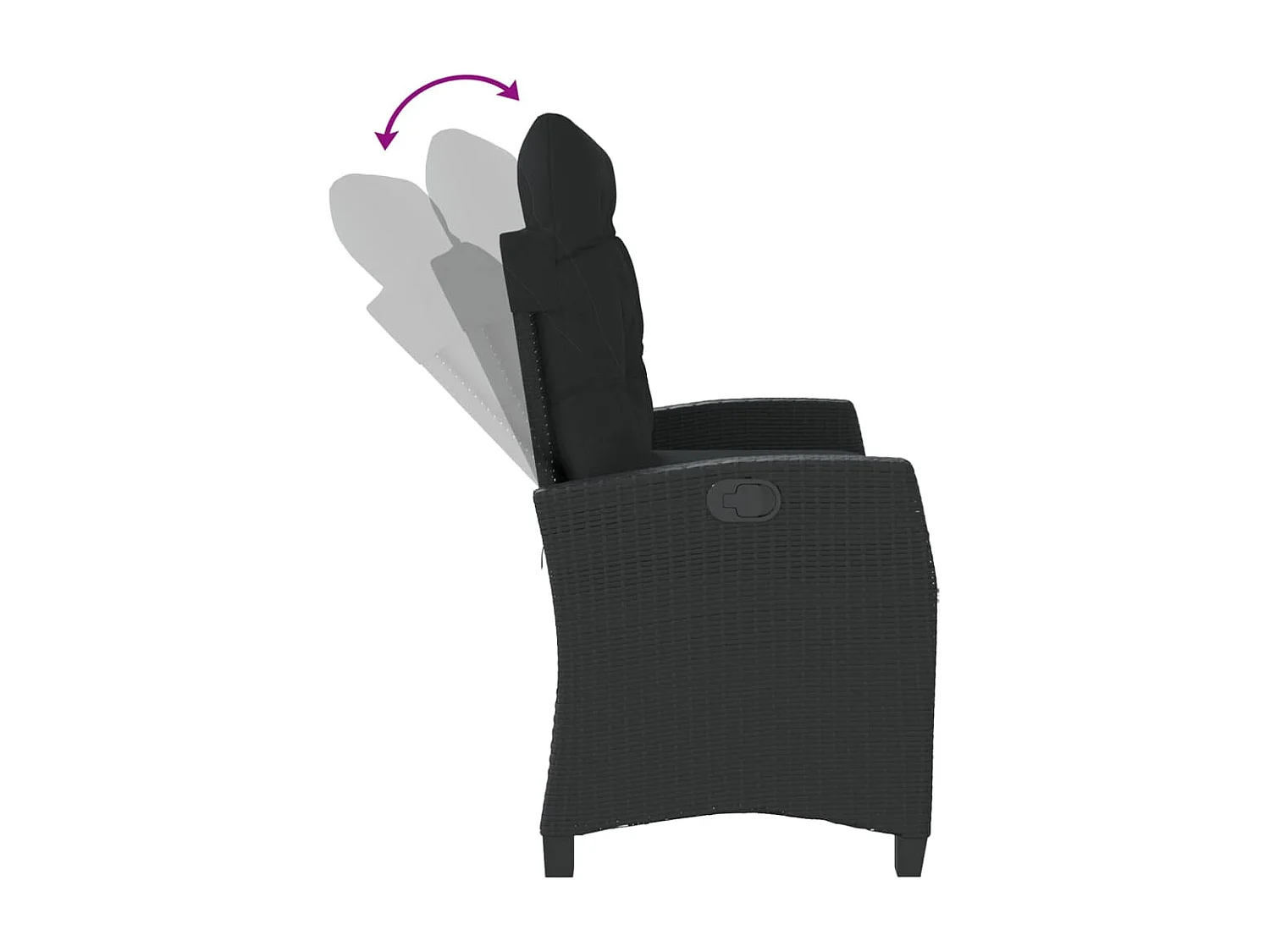 Banc inclinable de jardin avec coussins noir résine tressée