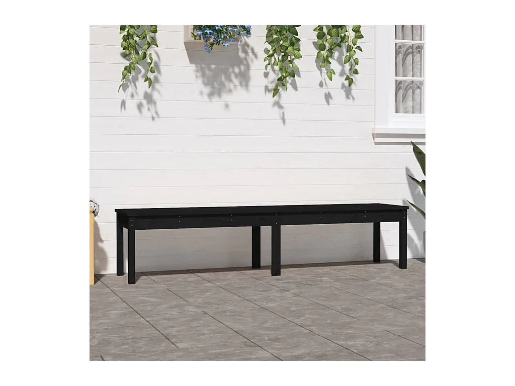 Banc de jardin à 2 places noir 203,5x44x45cm bois massif de pin