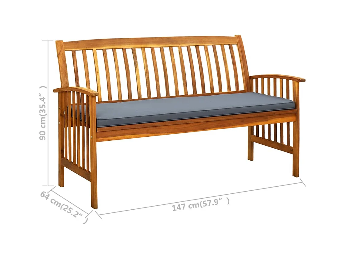 Banco de jardín con cojín madera maciza de acacia 147 cm