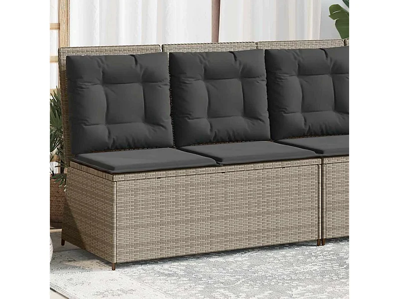 Sillón reclinable de jardín con cojines ratán sintético gris