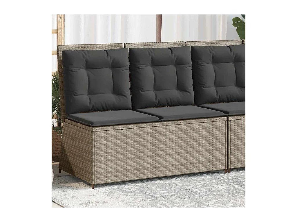 Sillón reclinable de jardín con cojines ratán sintético gris