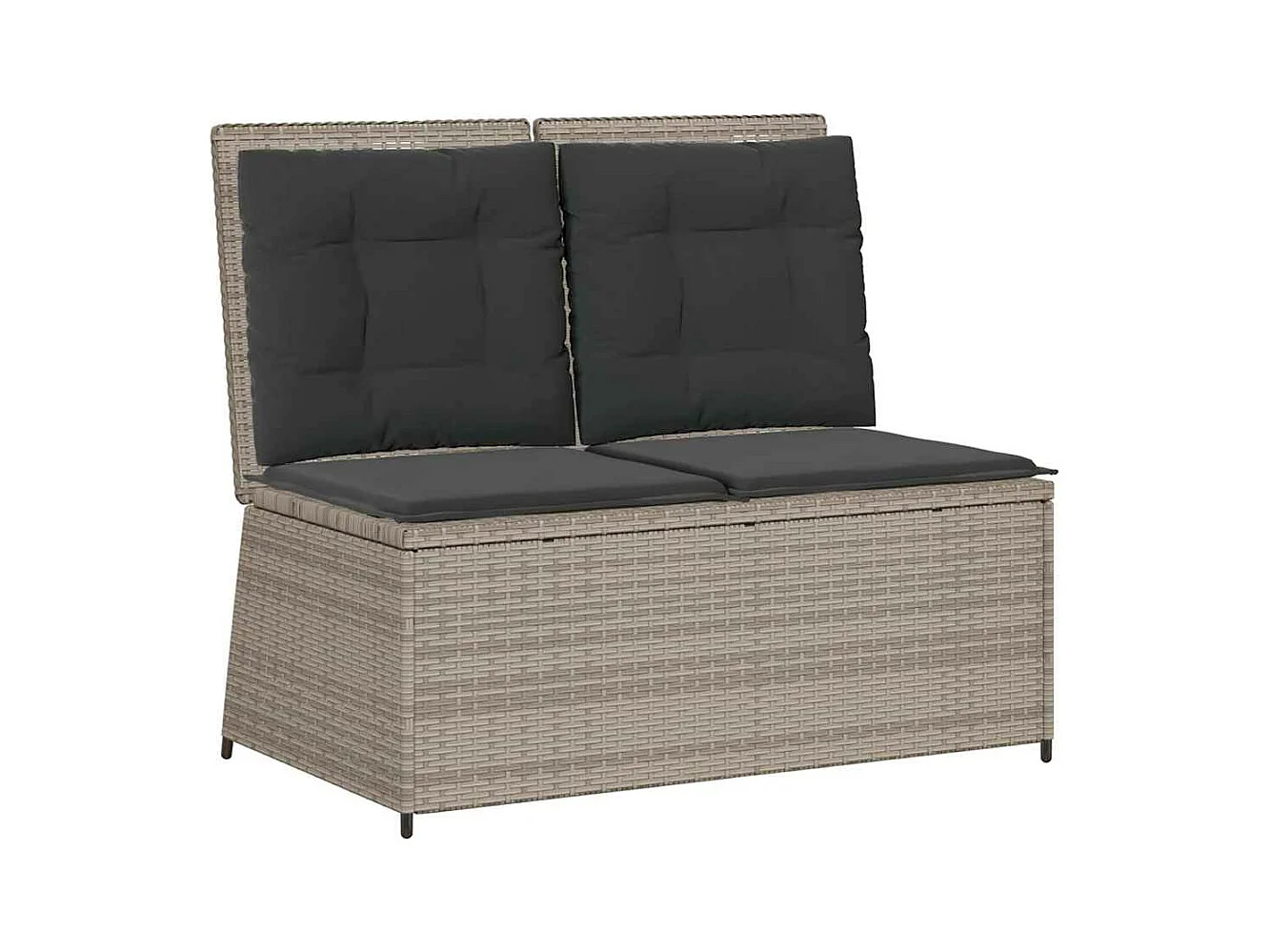 Sillón reclinable de jardín con cojines ratán sintético gris