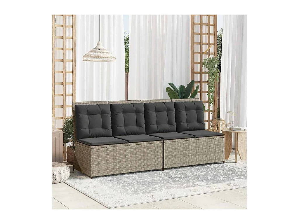 Sillón reclinable de jardín con cojines ratán sintético gris