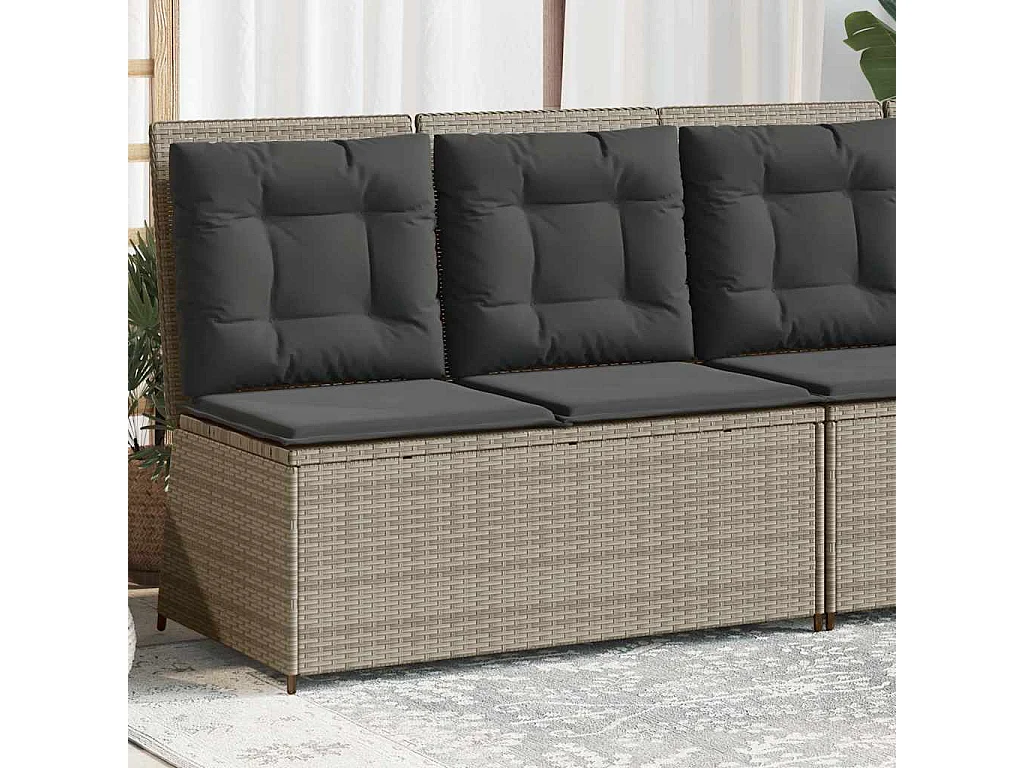 Banc inclinable de jardin et coussins gris clair résine tressée