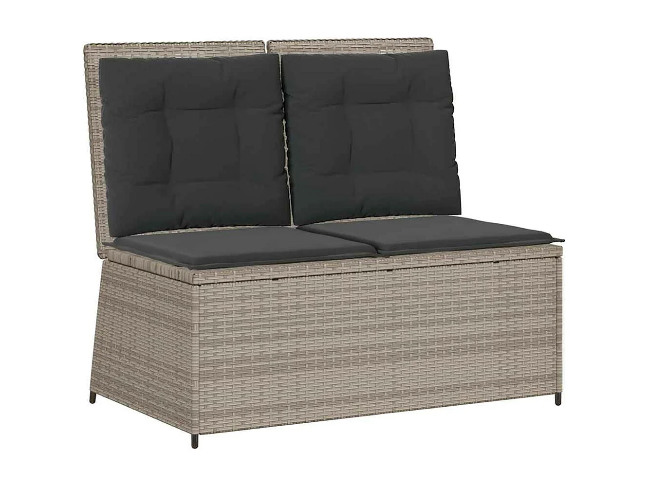 Banc inclinable de jardin et coussins gris clair résine tressée