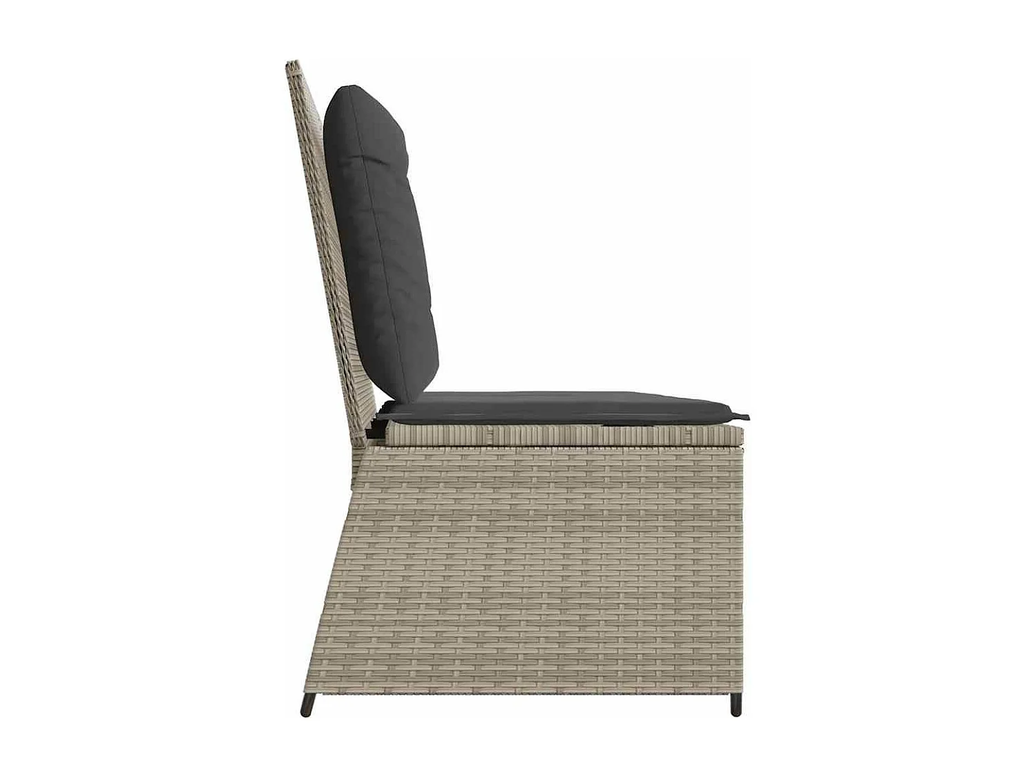 Banc inclinable de jardin et coussins gris clair résine tressée