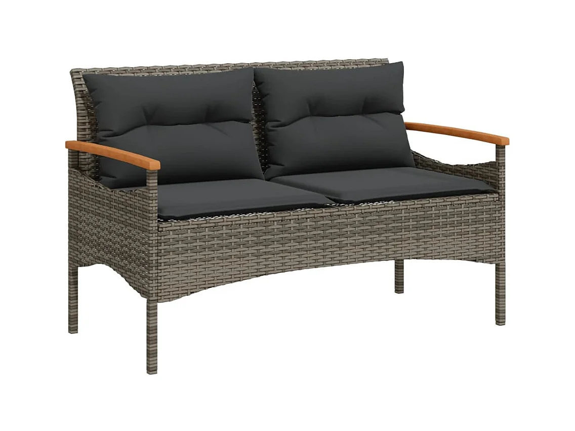 Banc de jardin avec coussins 116x62,5x74 cm gris résine tressée