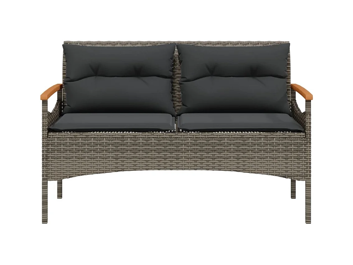 Banc de jardin avec coussins 116x62,5x74 cm gris résine tressée