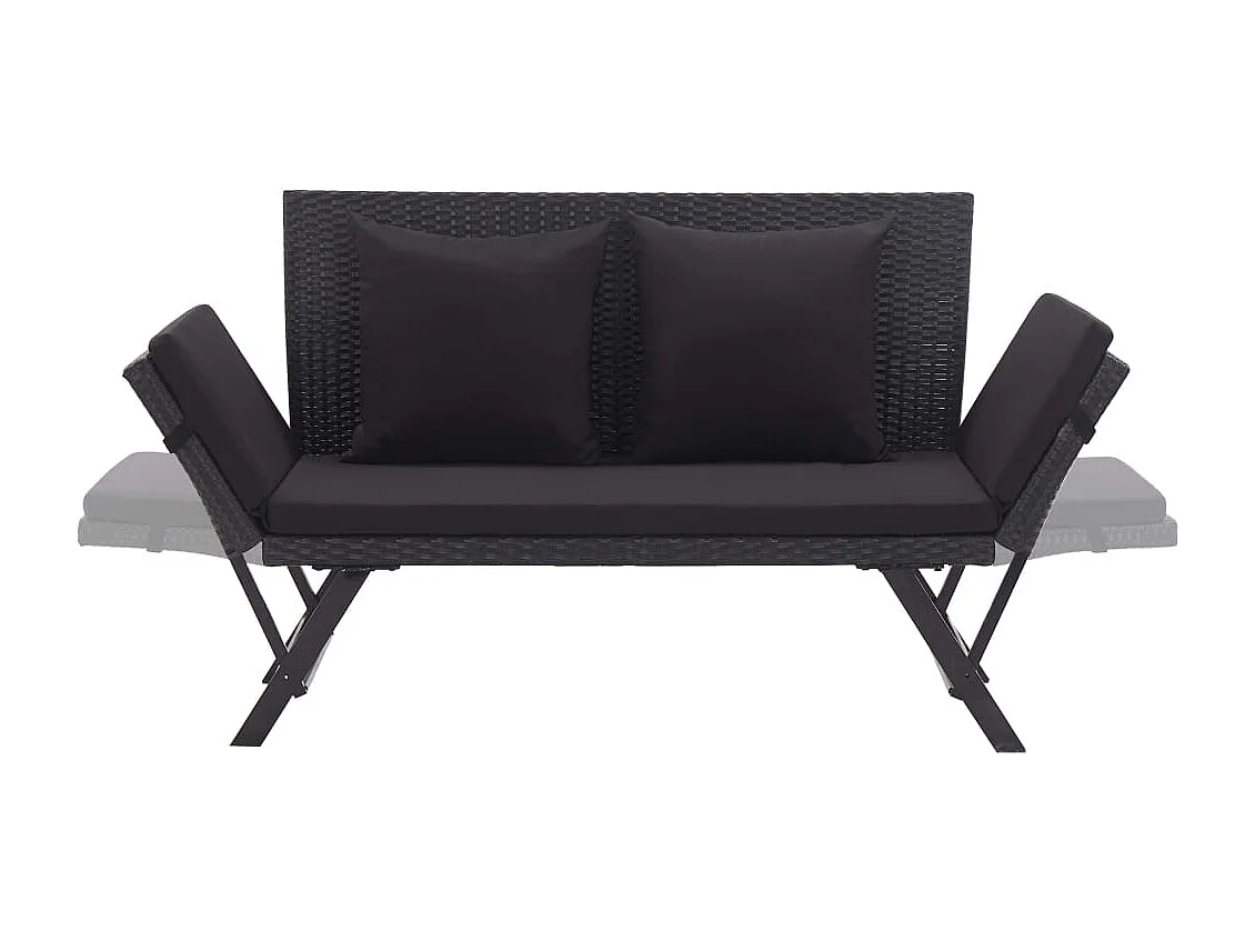 Banc de jardin avec coussins 176 cm Noir Résine tressée