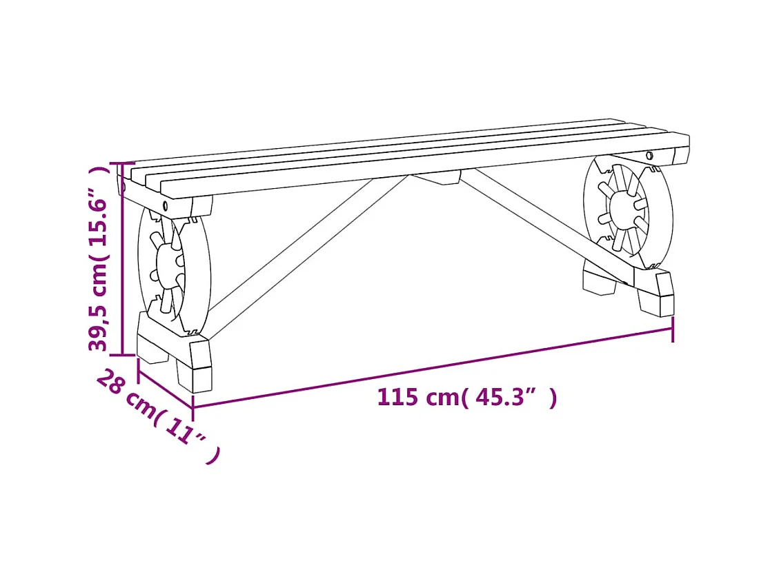 Banc de jardin 115 cm bois de sapin massif