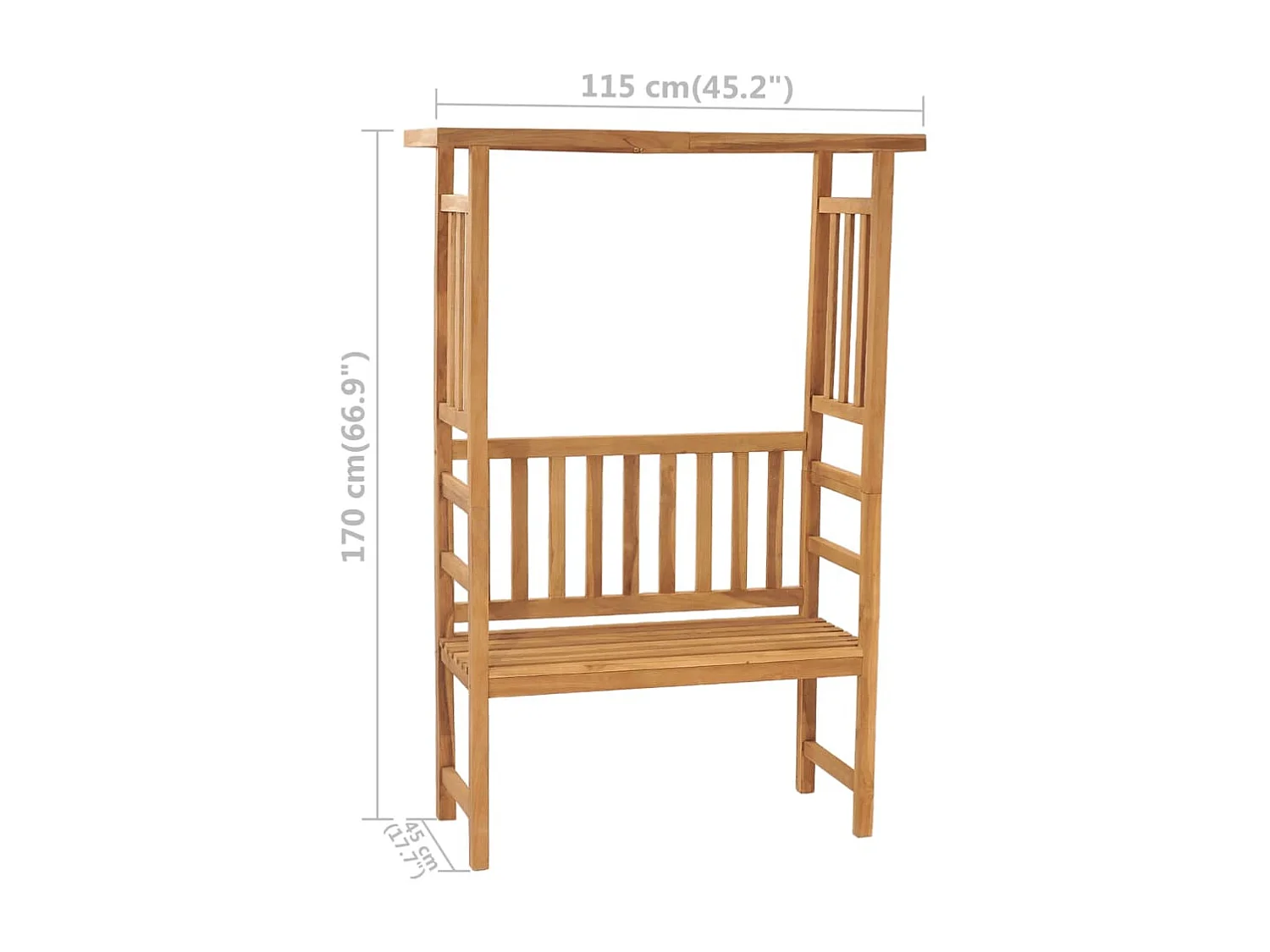 Banco de jardín con pérgola de madera maciza de teca 115 cm